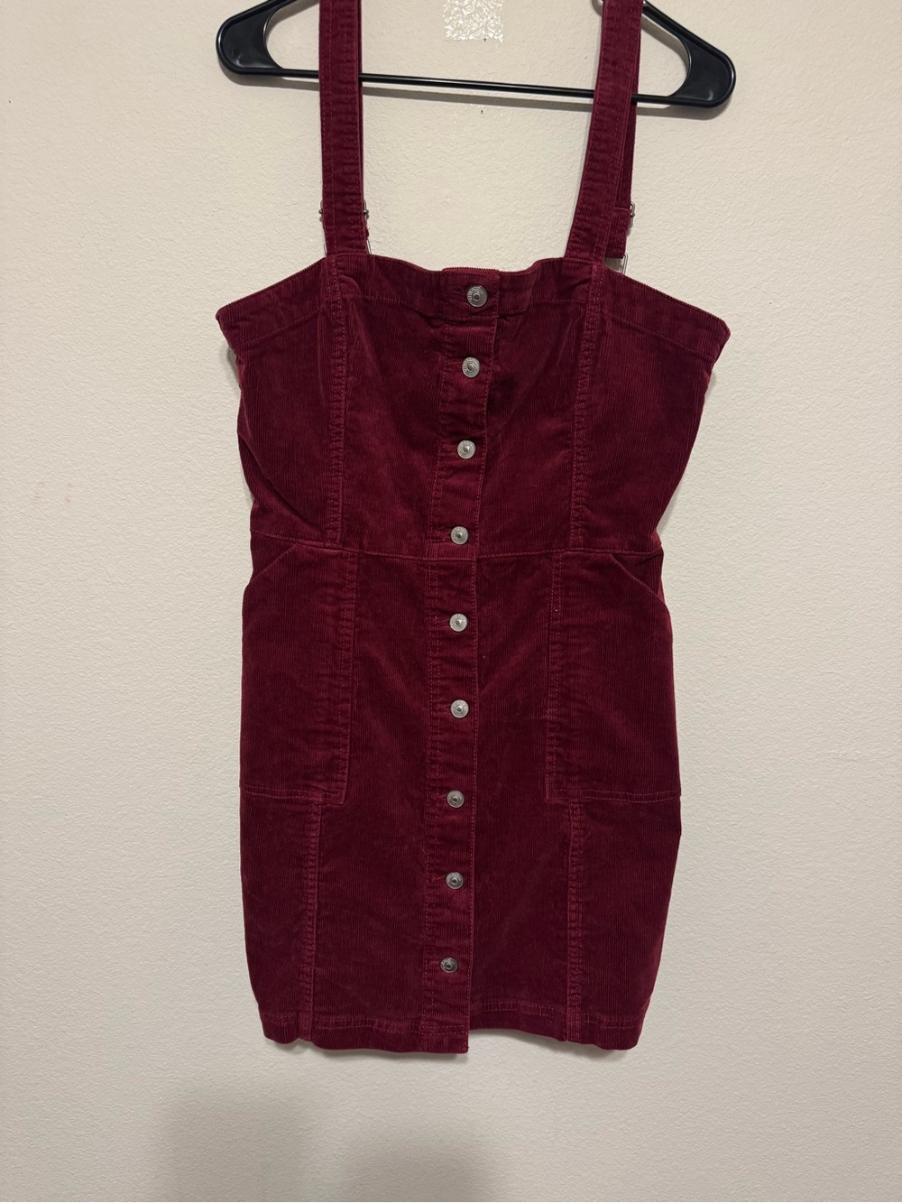Divided Burgundy Corduroy Button-Front Mini Dress